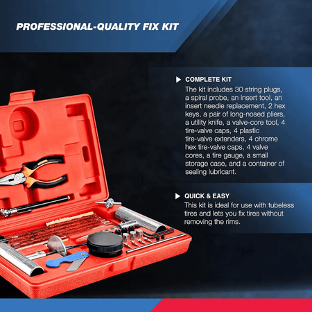 TOOLUXE 50003L Professional Tire Repair Kit 57-PC Universal Heavy Duty Tools Set
