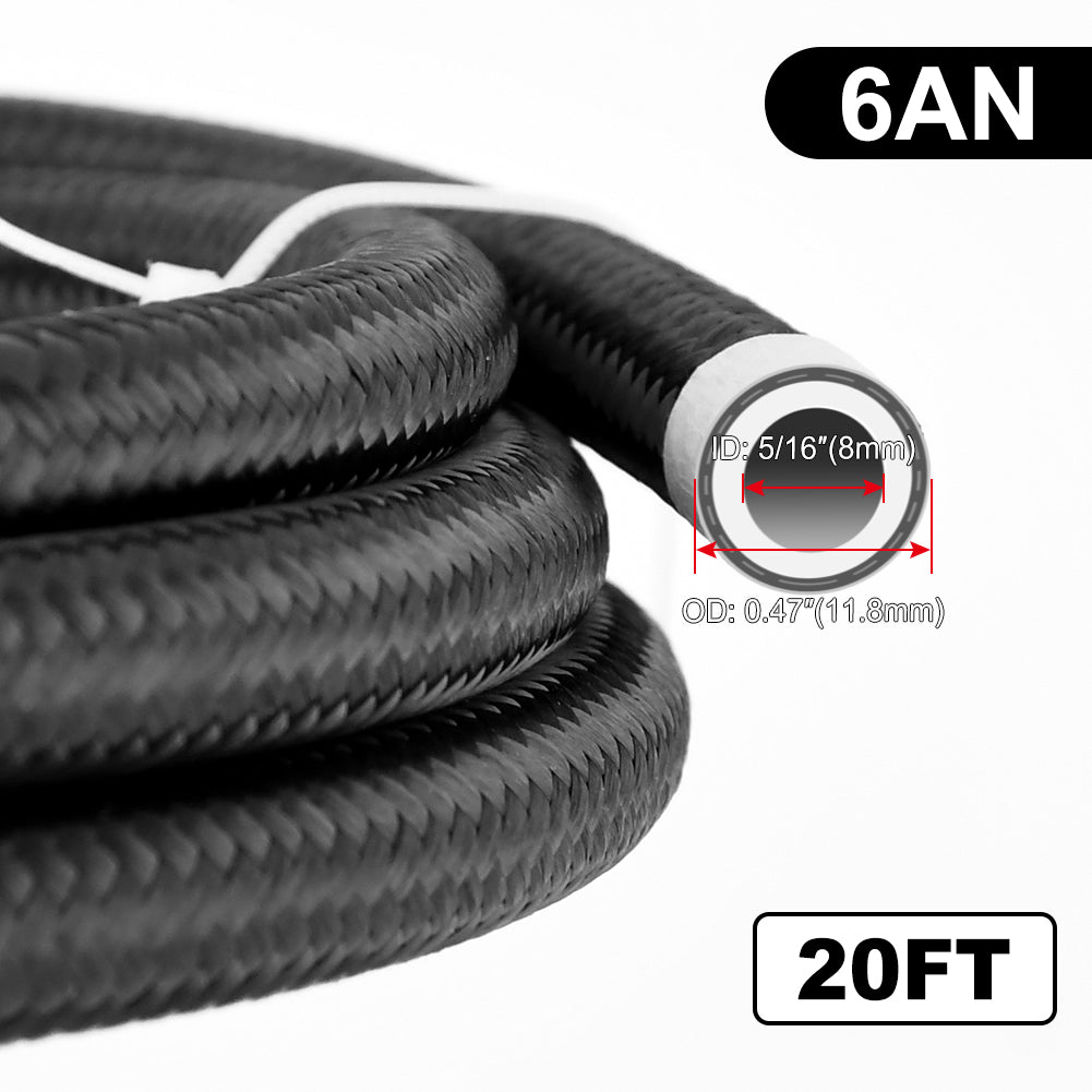 6AN PTFE Fuel Line Kit,6AN Nylon Braided Fuel Hose 20FT(5/16Inch