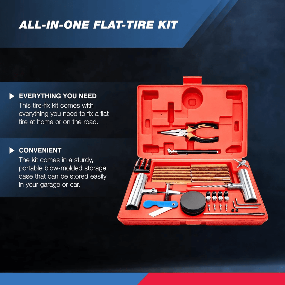 TOOLUXE 50003L Professional Tire Repair Kit 57-PC Universal Heavy Duty Tools Set