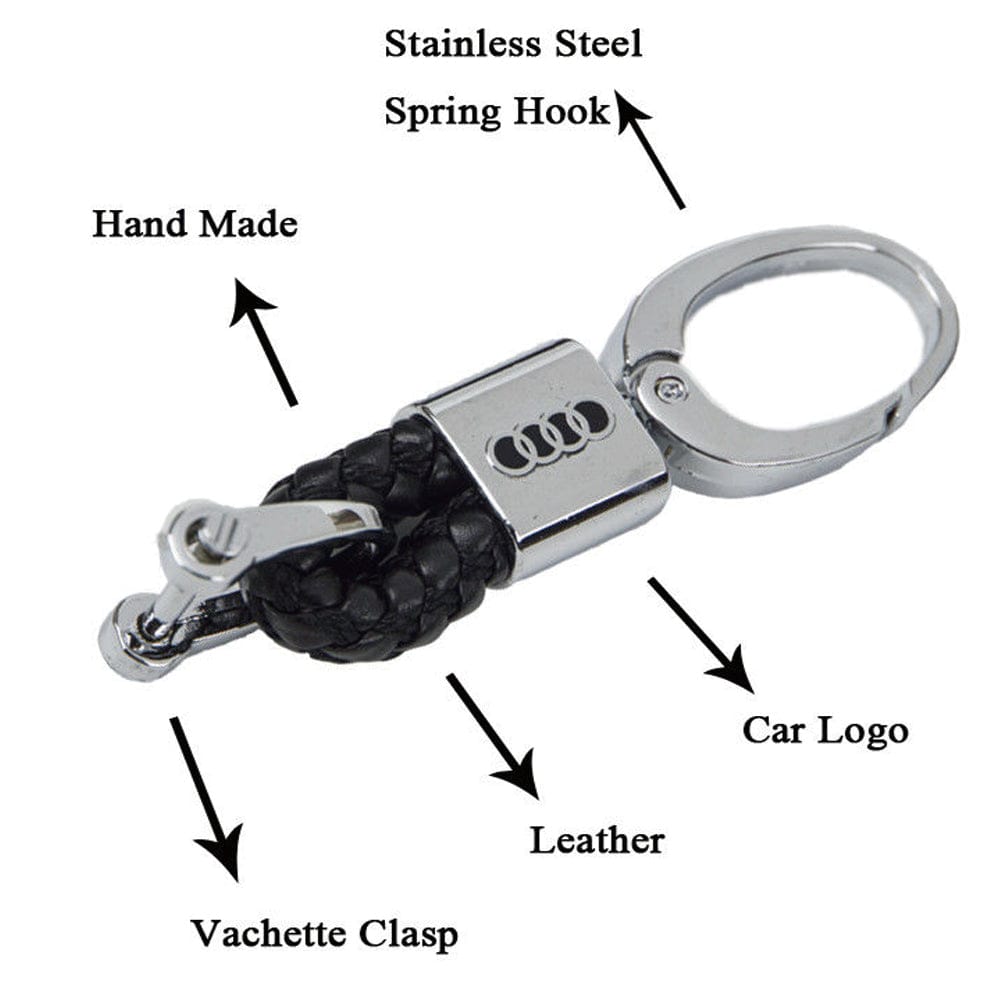 Audi Logo Keychain Black Calf Leather Alloy Decoration Gift Accessories