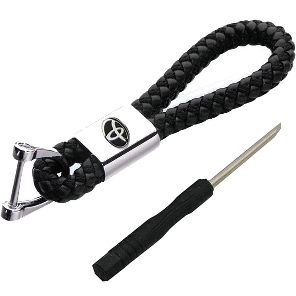 Toyota Logo Keychain Black Calf Leather Alloy Decoration Gift Accessories