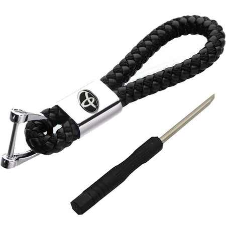 Toyota Logo Keychain Black Calf Leather Alloy Decoration Gift Accessories