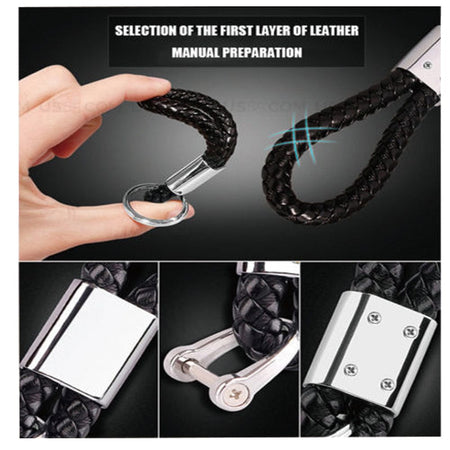 Audi Logo Keychain Black Calf Leather Alloy Decoration Gift Accessories