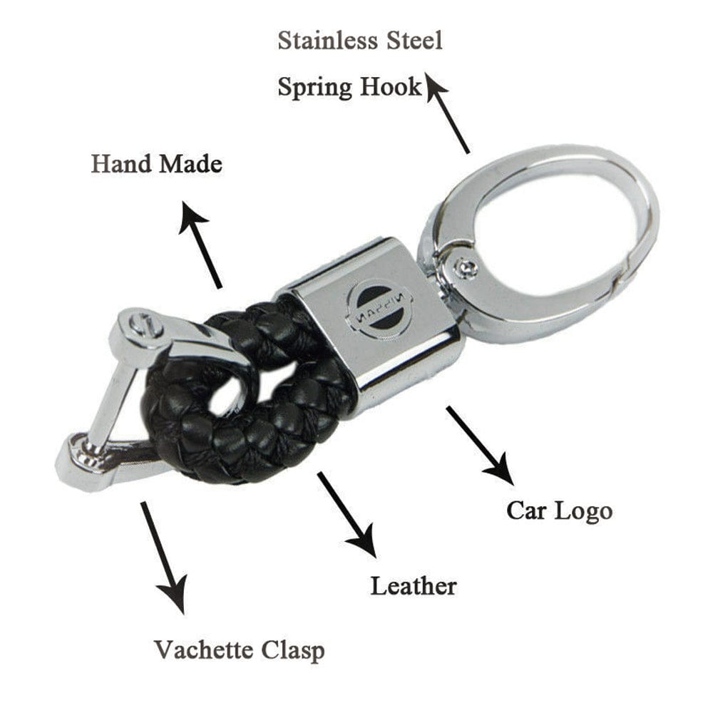 Nissan Logo Keychain Black Calf Leather Alloy Decoration Gift Access