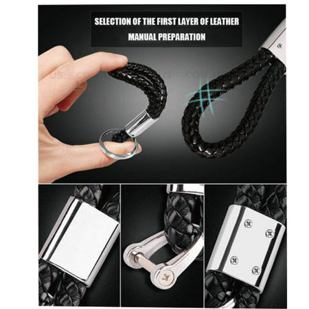 Universal Black Leather Metal Keychain Logo Emblem Decoration Gift Accessories