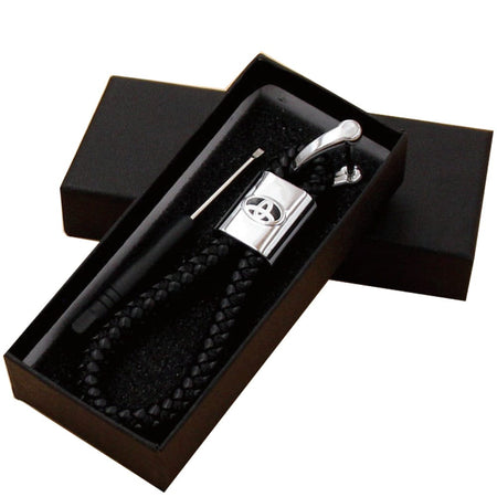 Toyota Logo Keychain Black Calf Leather Alloy Decoration Gift Accessories