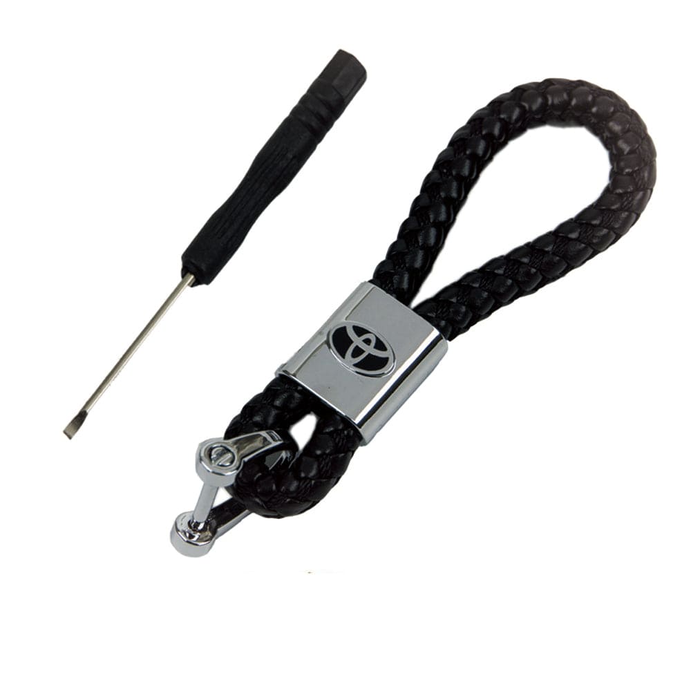 Toyota Logo Keychain Black Calf Leather Alloy Decoration Gift Accessories