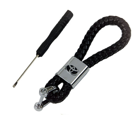 Toyota Logo Keychain Black Calf Leather Alloy Decoration Gift Accessories