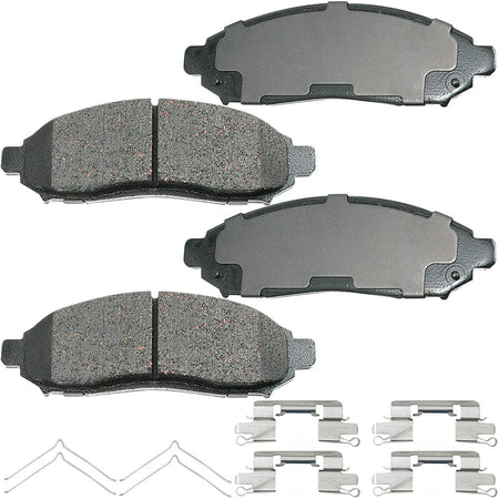 Front Ceramic Brake Pads w/Hardware Kits Fits for Nissan Frontier 2005-2007, Nissan Pathfinder 2005-2007, Nissan Xterra 2005-2015, Suzuki Equator 2009-2012 Low Dust Brake Pad(All Models)-4 Pack