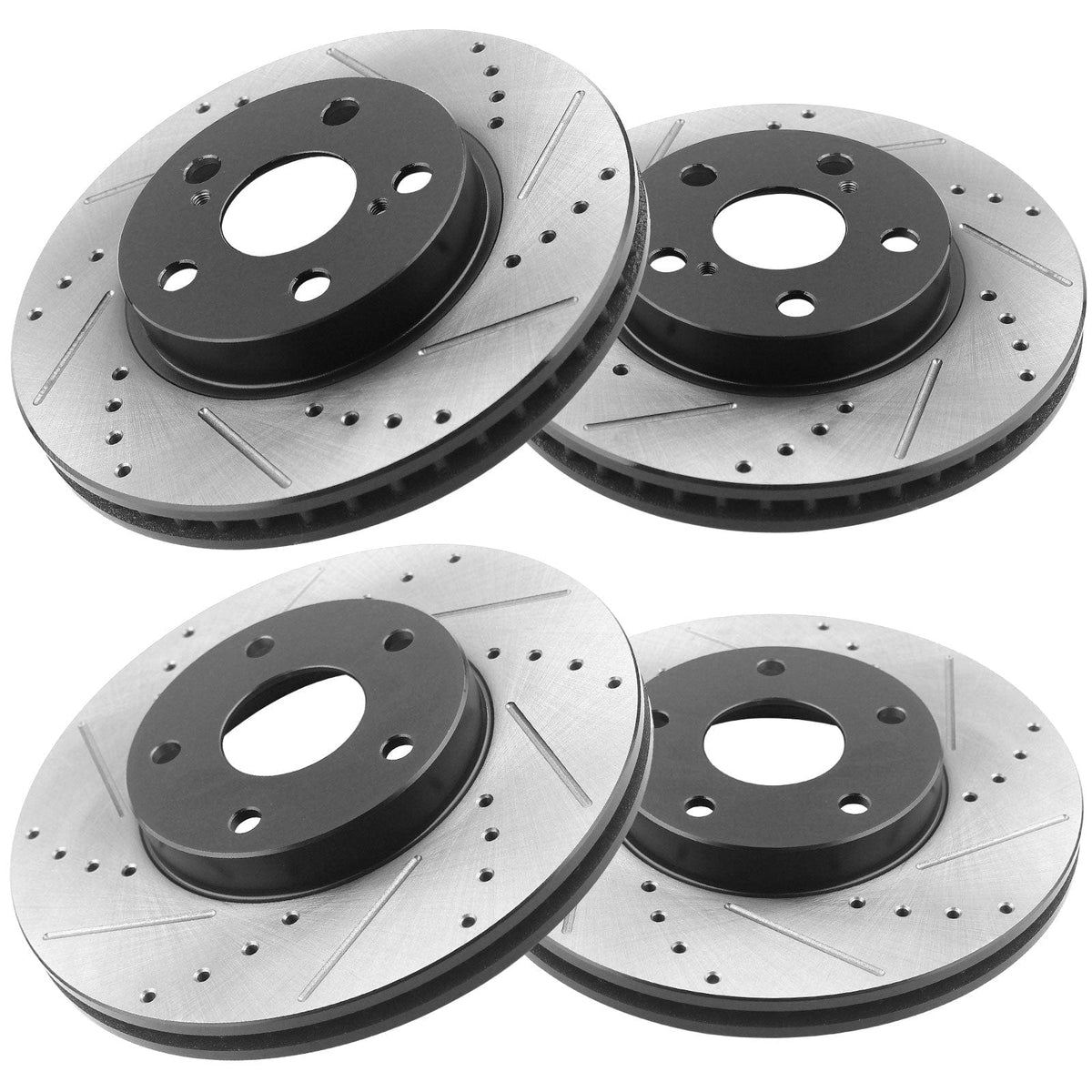 Front & Rear Drilled & Slotted Disc Brake Rotors + Ceramic Pads + Cleaner & Fluid Fits for 2011-2016 Lexus CT200h, 2010-2015 Toyota Prius, 2014-2015 Toyota Prius Plug-In