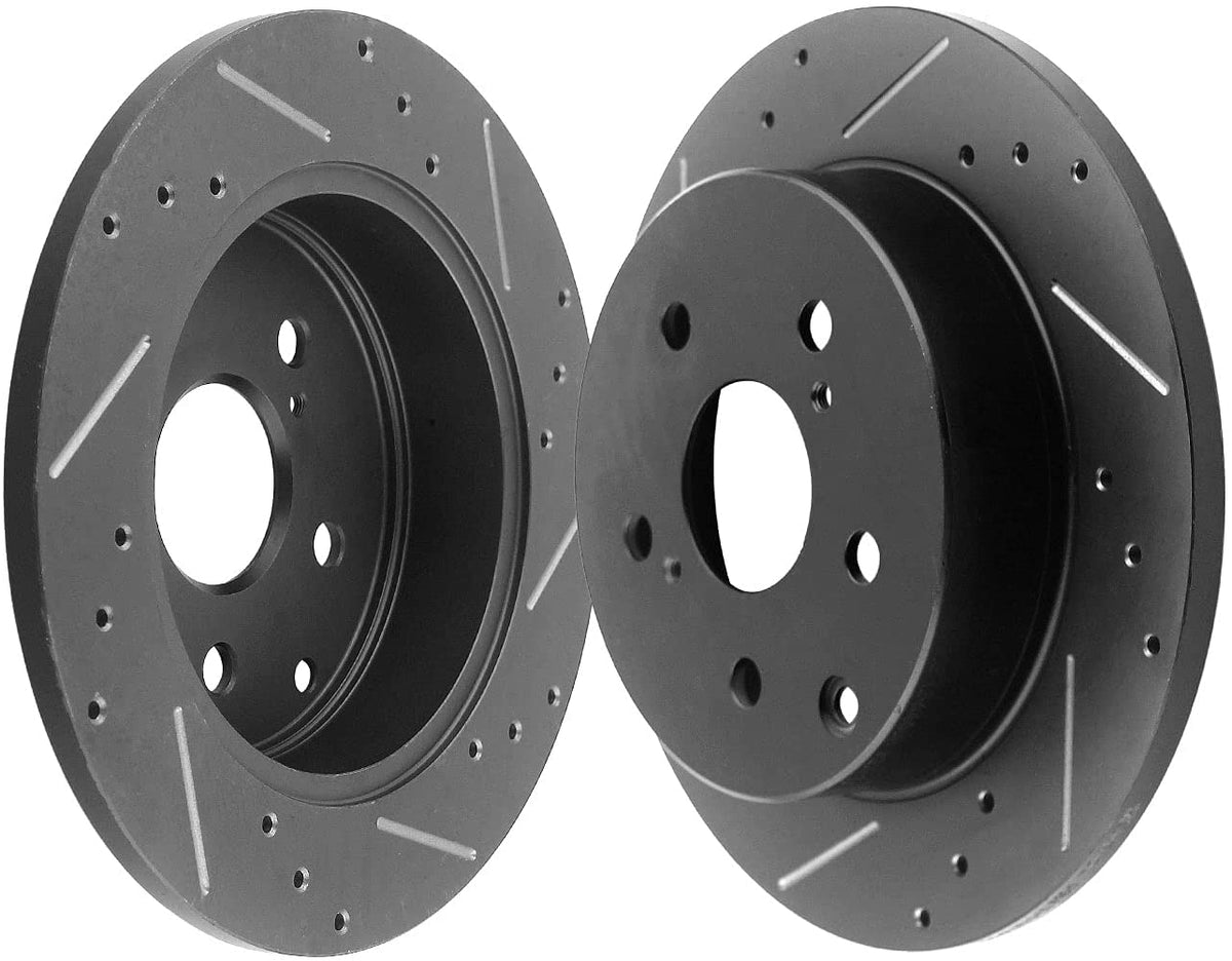 Rear Slotted Disc Brake Rotors + Ceramic Brake Pads For 2006-2018 Toyota Rav4