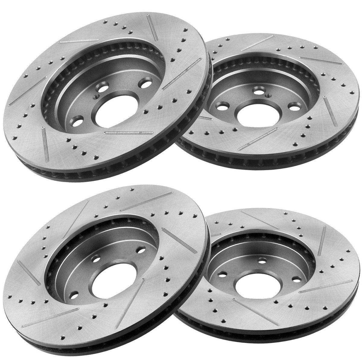 Front & Rear Drilled & Slotted Disc Brake Rotors + Ceramic Pads + Cleaner & Fluid Fits for 2011-2016 Lexus CT200h, 2010-2015 Toyota Prius, 2014-2015 Toyota Prius Plug-In