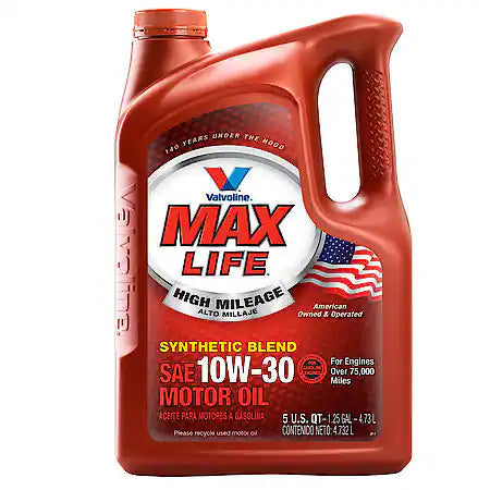 Valvoline High Mileage with MaxLife Technology Synthetic Blend 10W-30 Motor Oil: Maximize Engine Life, 5 Quart