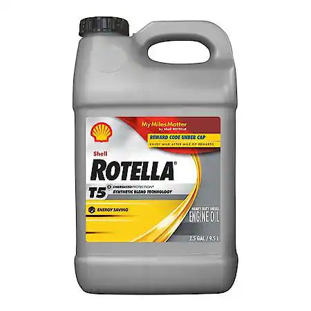 Shell Rotella T5 10W-30 Synthetic Blend Heavy Duty Diesel Engine Oil, 2.5 Gallon