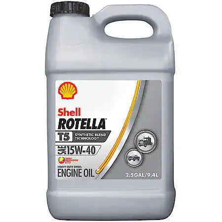 Shell Rotella T5 15W-40 Synthetic Blend Heavy Duty Diesel Engine Oil, 2.5 Gallon