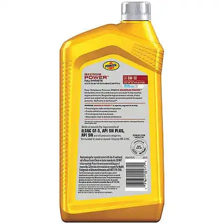 Pennzoil Maximum Power 0W-30 Full Synthetic Motor Oil, 1 Quart