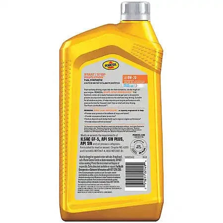 Pennzoil Start Stop Protection 0W-20 Full Synthetic Motor Oil, 1 Quart
