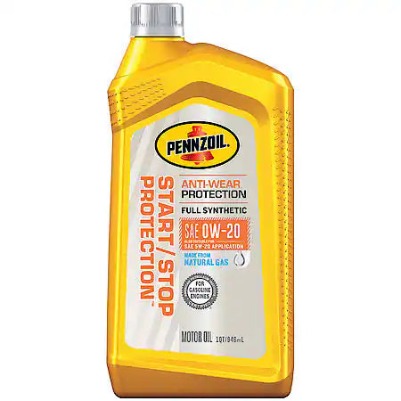 Pennzoil Start Stop Protection 0W-20 Full Synthetic Motor Oil, 1 Quart