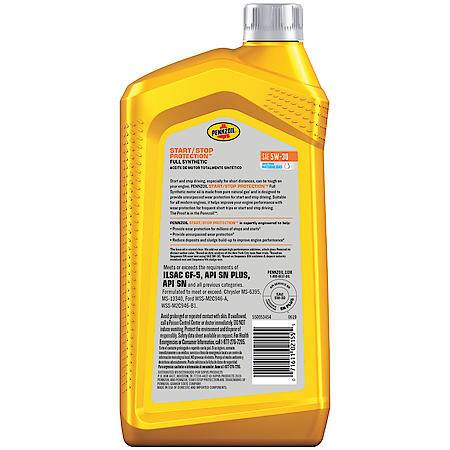 Pennzoil Start Stop Protection 5W-30 Full Synthetic Motor Oil, 1 Quart