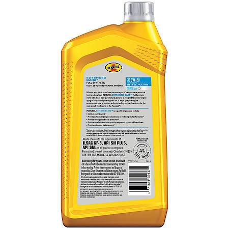 Pennzoil Extended Care 0W-20 Full Synthetic Motor Oil, 1 Quart