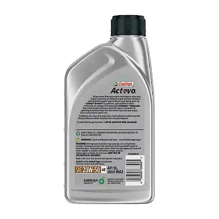 Castrol ActEvo 4T Synthetic Blend 20W-50 Motorcycle Oil: Provides Continuous Protection, 1 Quart