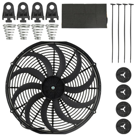16" 12V 160W Electric Radiator Cooling Fan Curved Blade Push Push