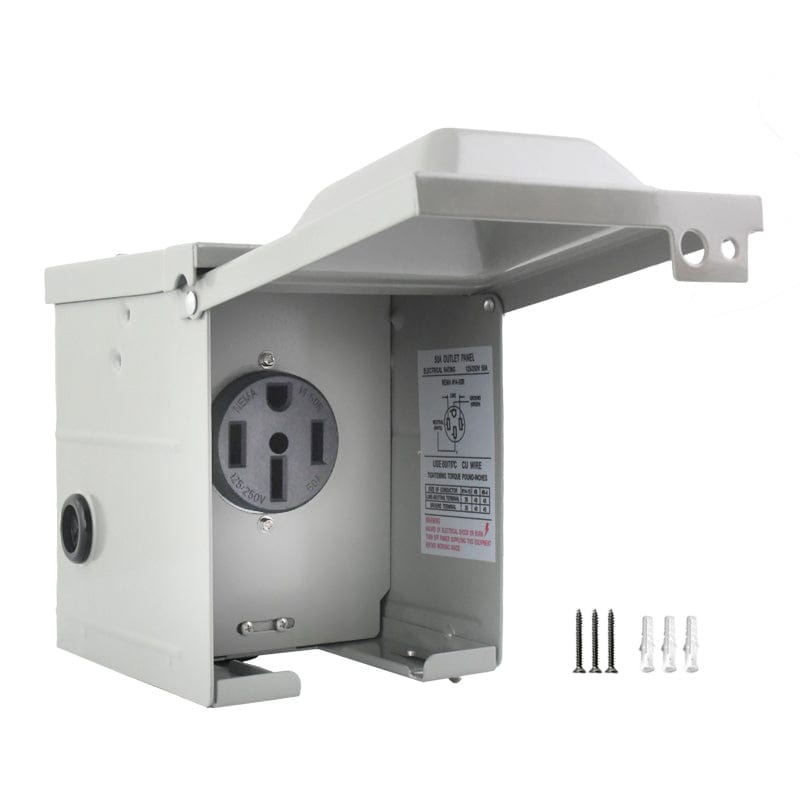 50 Amp 125/250 Volt RV Power Outlet Box, Enclosed Lockable Weatherproof NEMA 14-50R Outdoor Electrical Receptacle Panel, 50 Amp RV Receptacle for RV Camper Trailer Motorhome Electric Car Generator