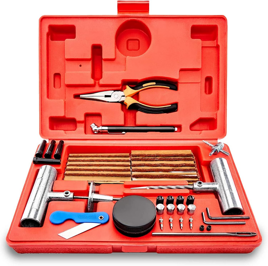 TOOLUXE 50003L Professional Tire Repair Kit 57-PC Universal Heavy Duty Tools Set