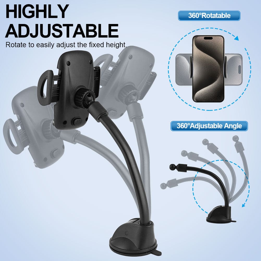 Car Phone Holder Mount [Flexible Gooseneck Long Arm] Phone Mount for Car Holder Windshield [Washable Strong Suction Cup] Cell Phone Holder Car Mount for All iPhone Android Smartphone