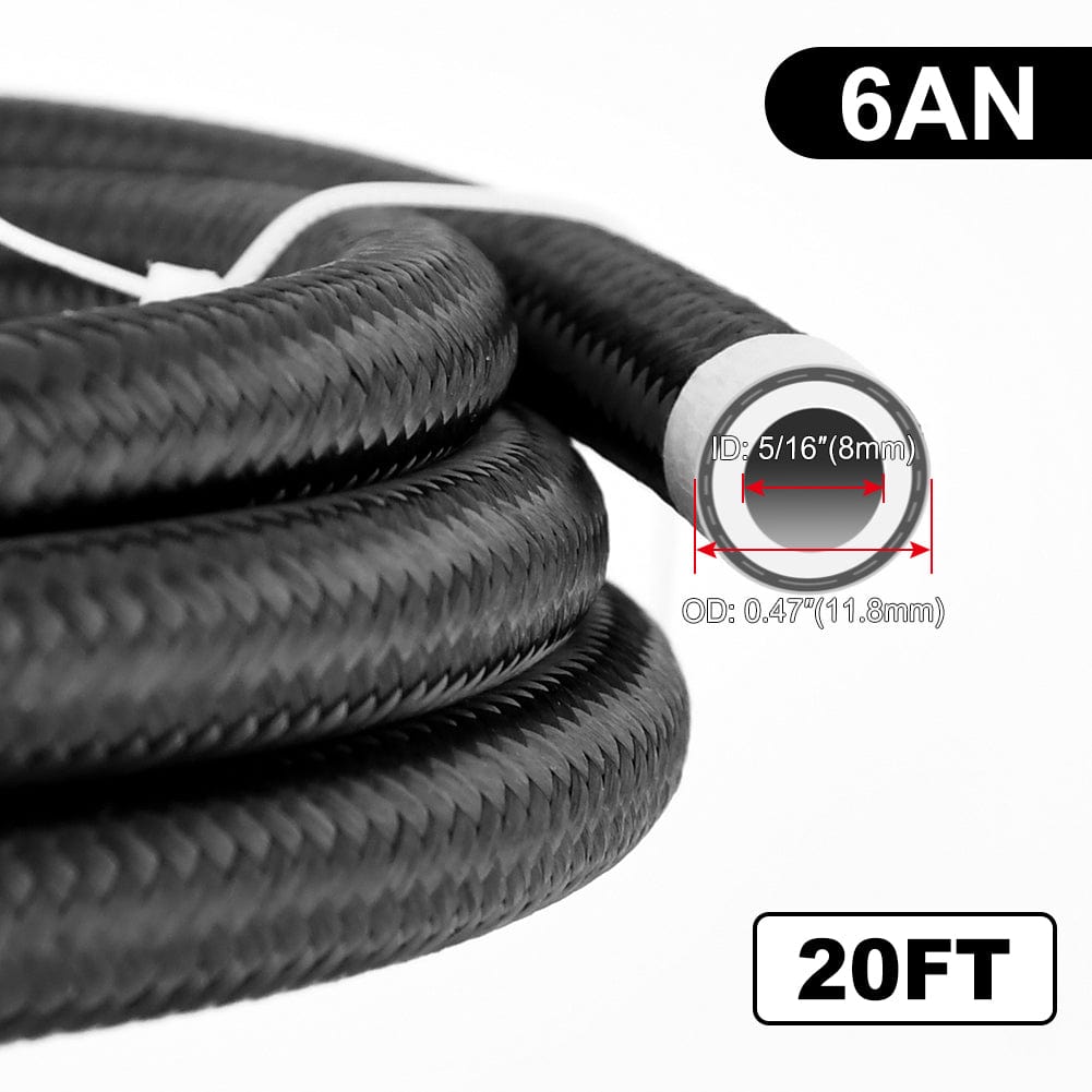 6AN PTFE Fuel Line Kit,6AN Nylon Braided Fuel Hose 20FT(5/16Inch ID)
