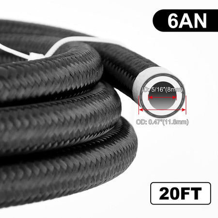 6AN PTFE Fuel Line Kit,6AN Nylon Braided Fuel Hose 20FT(5/16Inch ID)