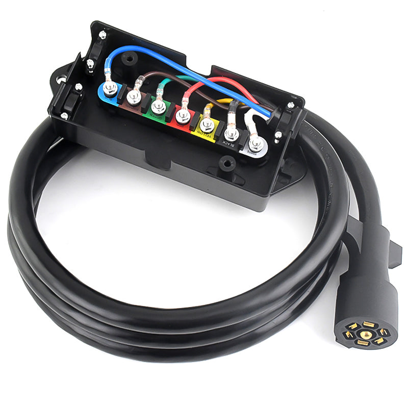 Heavy Duty 7 Way Plug Inline Trailer Cord with 7 Gang Junction Box - 8 Feet