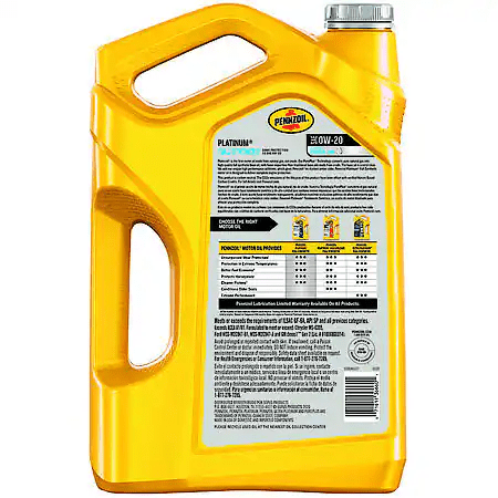 Pennzoil Platinum 0W-20 Full Synthetic Motor Oil, 5 Quart