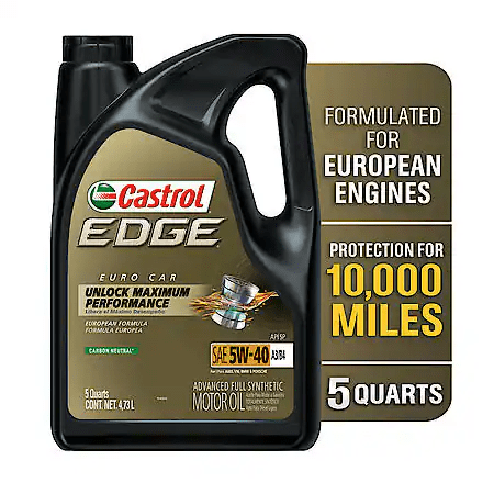 Castrol EDGE Euro Car 5W-40 A3/B4 Full Synthetic Motor Oil 5 Quart