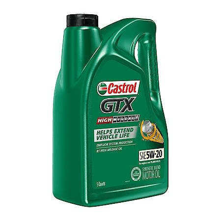 Castrol GTX High Mileage 5W-20 Synthetic Blend Motor Oil: 5 Quart