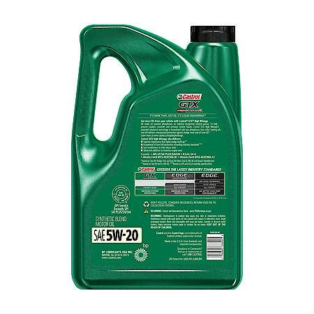 Castrol GTX High Mileage 5W-20 Synthetic Blend Motor Oil: 5 Quart