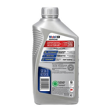 Mobil 1 High Mileage Full Synthetic Motor Oil 5W-20, 1 Quart