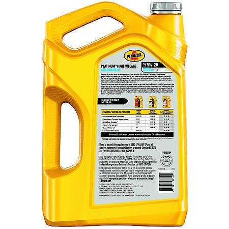 Pennzoil Platinum High Mileage 5W-20 Full Synthetic Motor Oil, 5 Quart