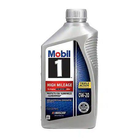 Mobil 1 High Mileage Full Synthetic Motor Oil 0W-20, 1 Quart