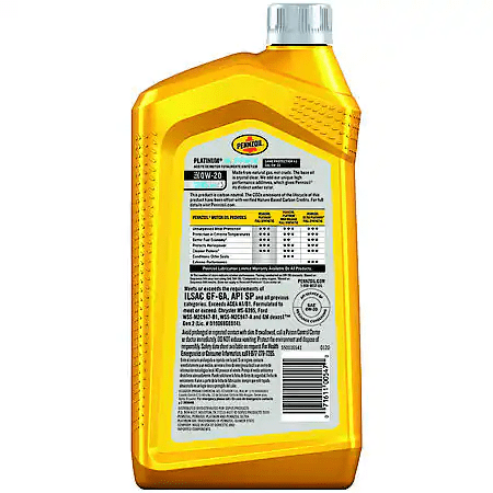 Pennzoil Platinum 0W-20 Full Synthetic Motor Oil, 1 Quart