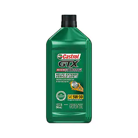 Castrol GTX High Mileage Synthetic Blend 5W-30 Motor Oil: Helps Protect Emission Systems, 1 Quart