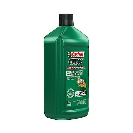 Castrol GTX High Mileage Synthetic Blend 5W-20 Motor Oil: Helps Protect Emission Systems, 1 Quart