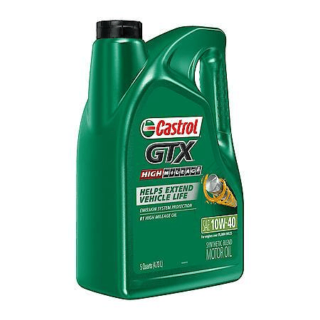 Castrol GTX High Mileage 10W-40 Synthetic Blend Motor Oil: 5 Quart