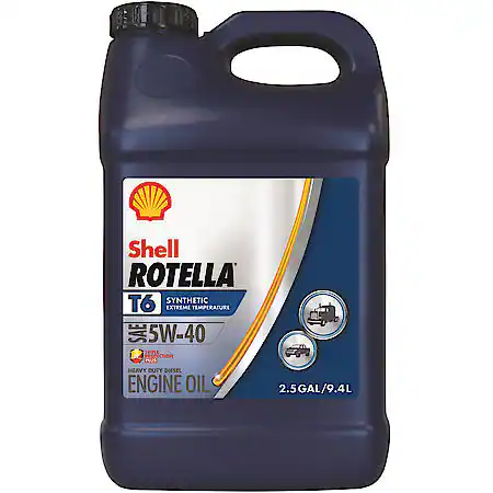 Shell Rotella T6 5W-40 Full Synthetic Heavy Duty Diesel Engine Oil, 2.5 Gallon