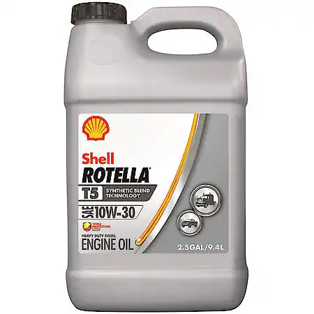 Shell Rotella T5 10W-30 Synthetic Blend Heavy Duty Diesel Engine Oil, 2.5 Gallon