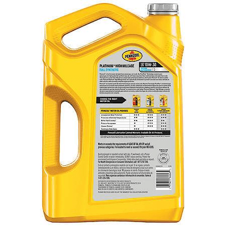 Pennzoil Platinum High Mileage SAE 10W-30 Full Synthetic Motor Oil, 5 Quart