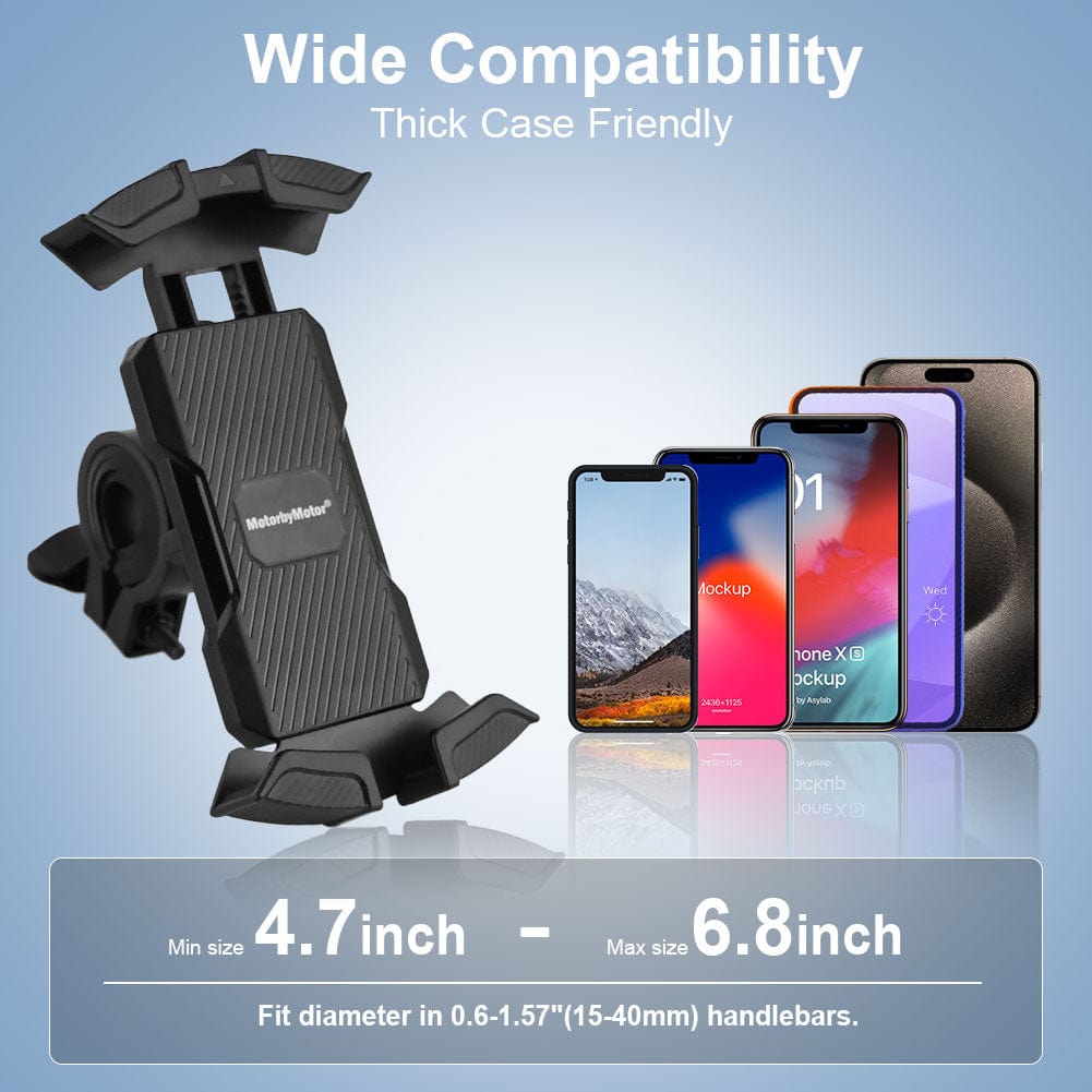 Bike Phone Holder Motorcycle Phone Mount - Motorcycle Handlebar Cell Phone Clamp, Scooter Phone Clip for iPhone 15 14 13 12 11 Android