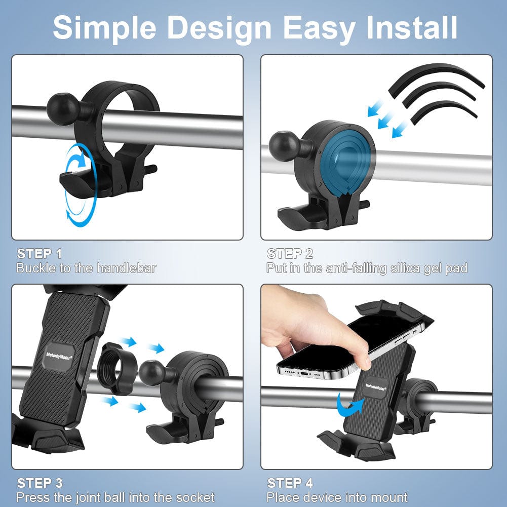 Bike Phone Holder Motorcycle Phone Mount - Motorcycle Handlebar Cell Phone Clamp, Scooter Phone Clip for iPhone 15 14 13 12 11 Android