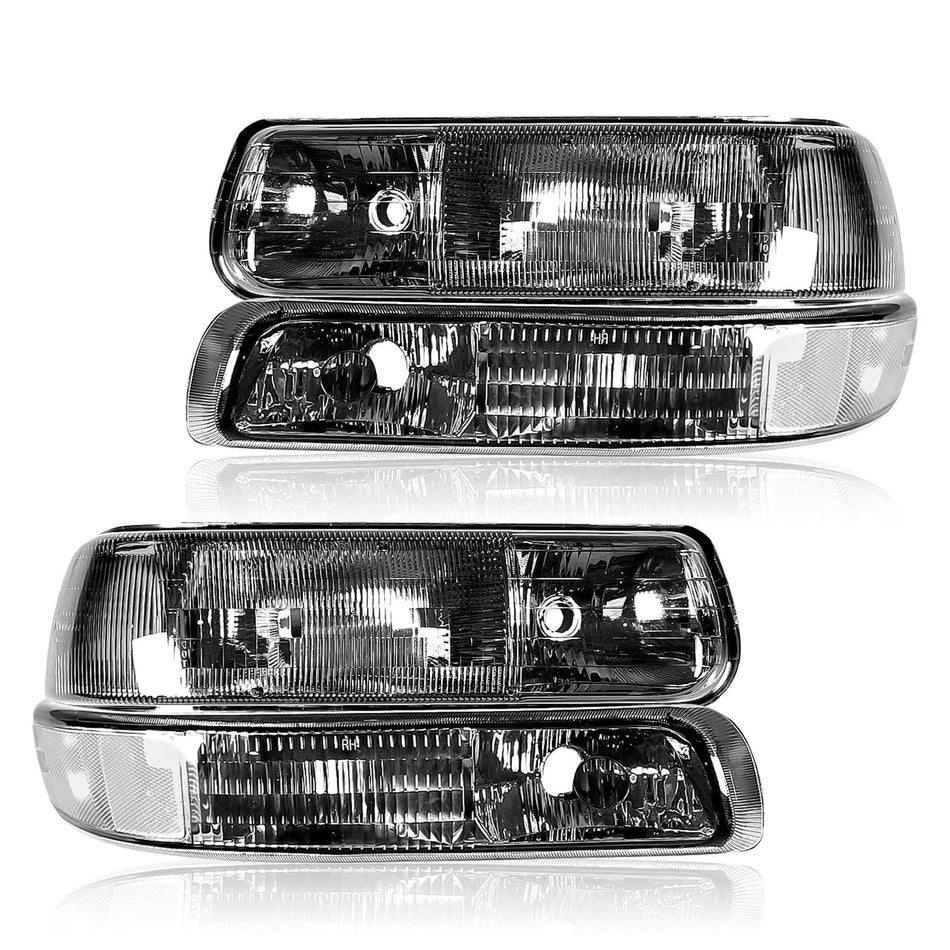 Black Headlights Fit For Chevy Silverado 1999-2002 Tahoe Suburban 1500 2000-2006