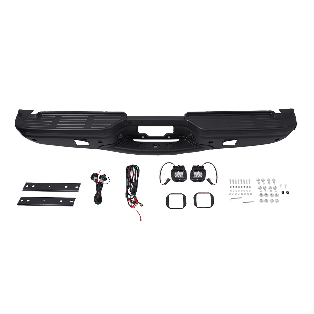 Black Rear Step Bumper w/ Light Fit For Ford F250 F350 99-07 w/ Park Assist Hole